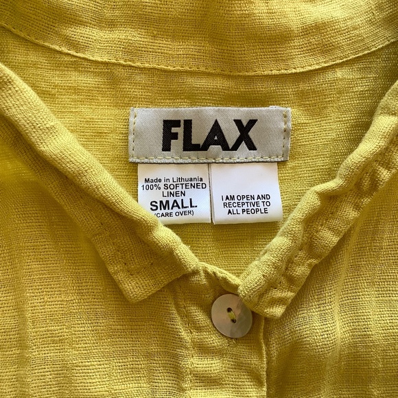 Flax 100% Linen Oversized Button Down Canary Yellow Shirt Small - Picture 9 of 9